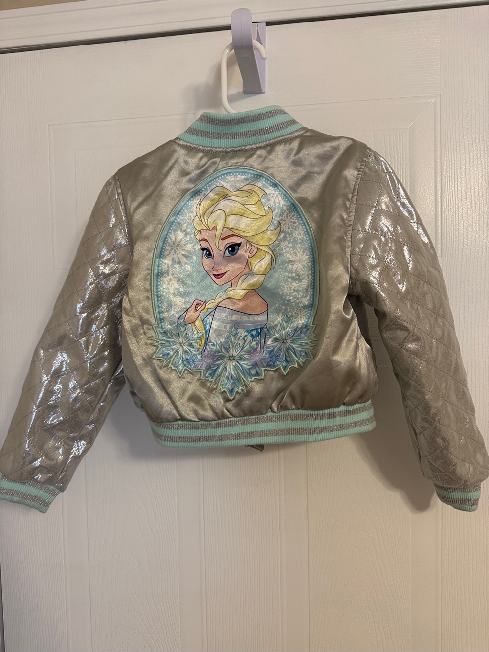 Disney Metallic Silver Bomber Jacket with Mint Trim